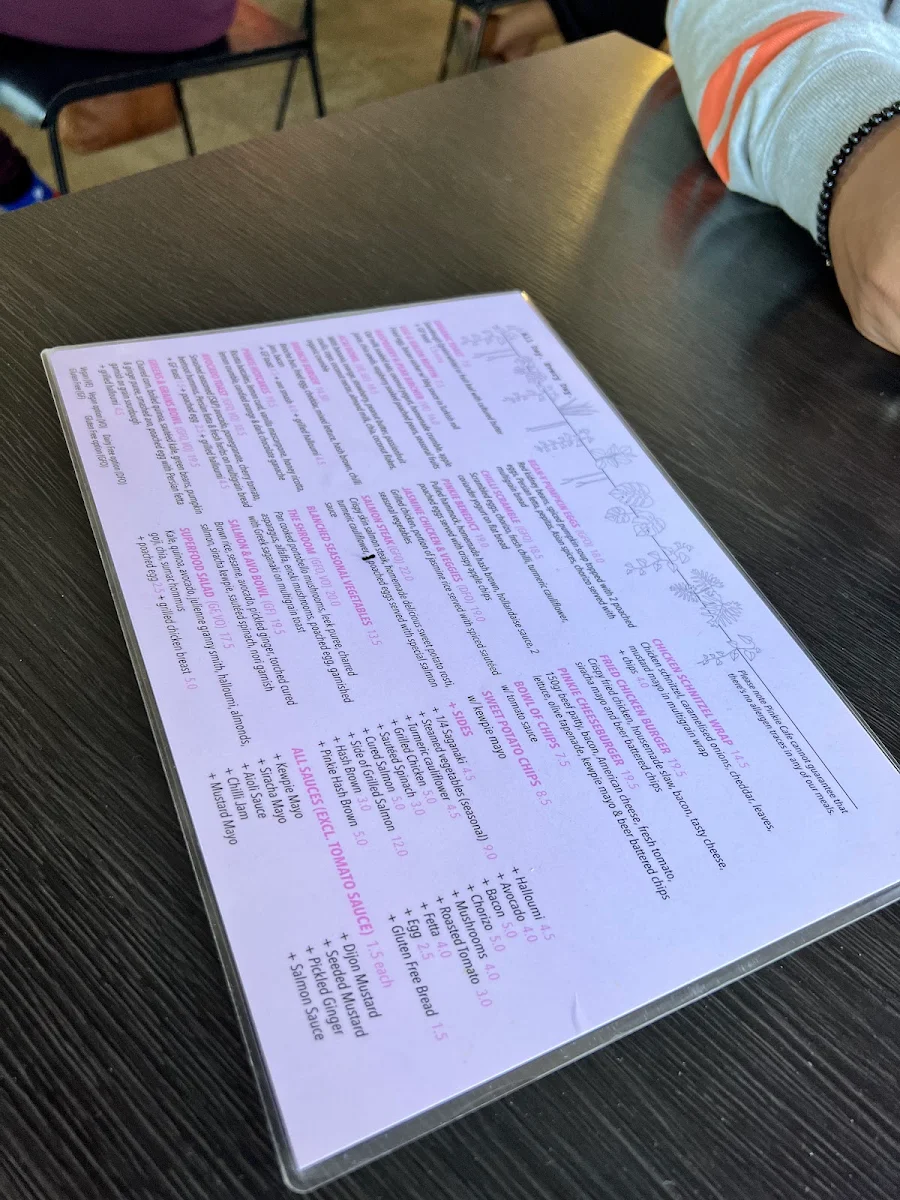 Menu, Pinkie Cafe
