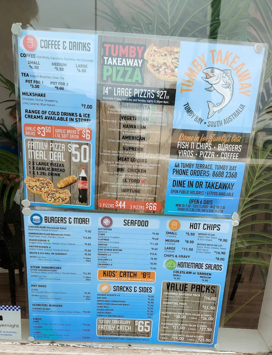 Menu, Tumby Takeaway