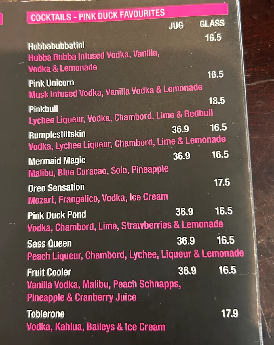 Menu, Pink Duck