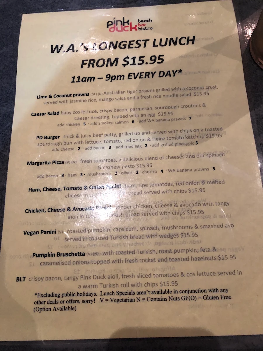 Menu, Pink Duck