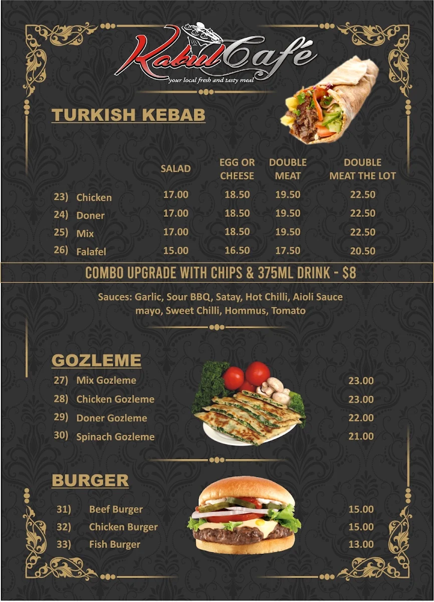 Menu, Kabul Cafe