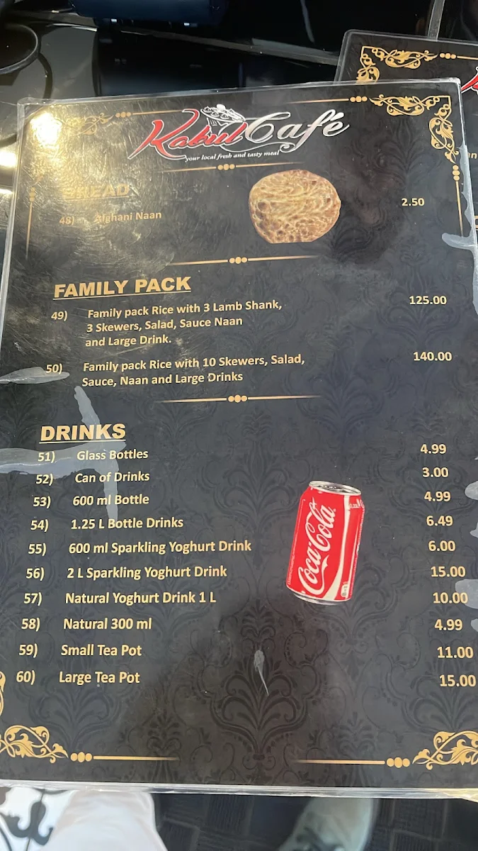Menu, Kabul Cafe