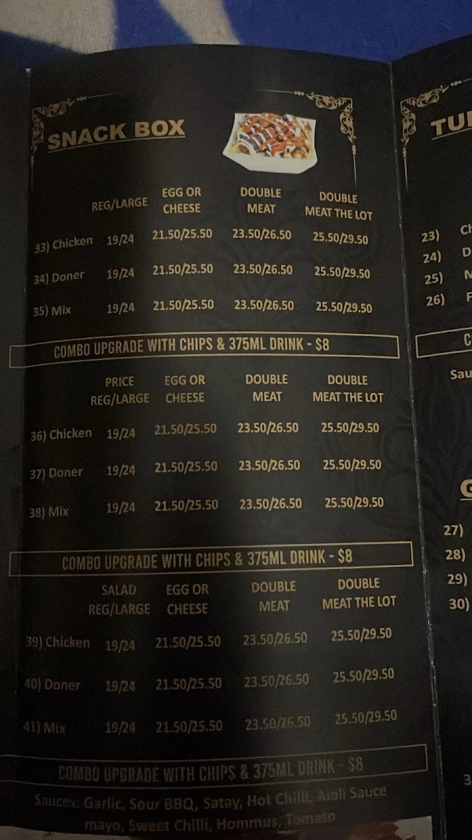 Menu, Kabul Cafe