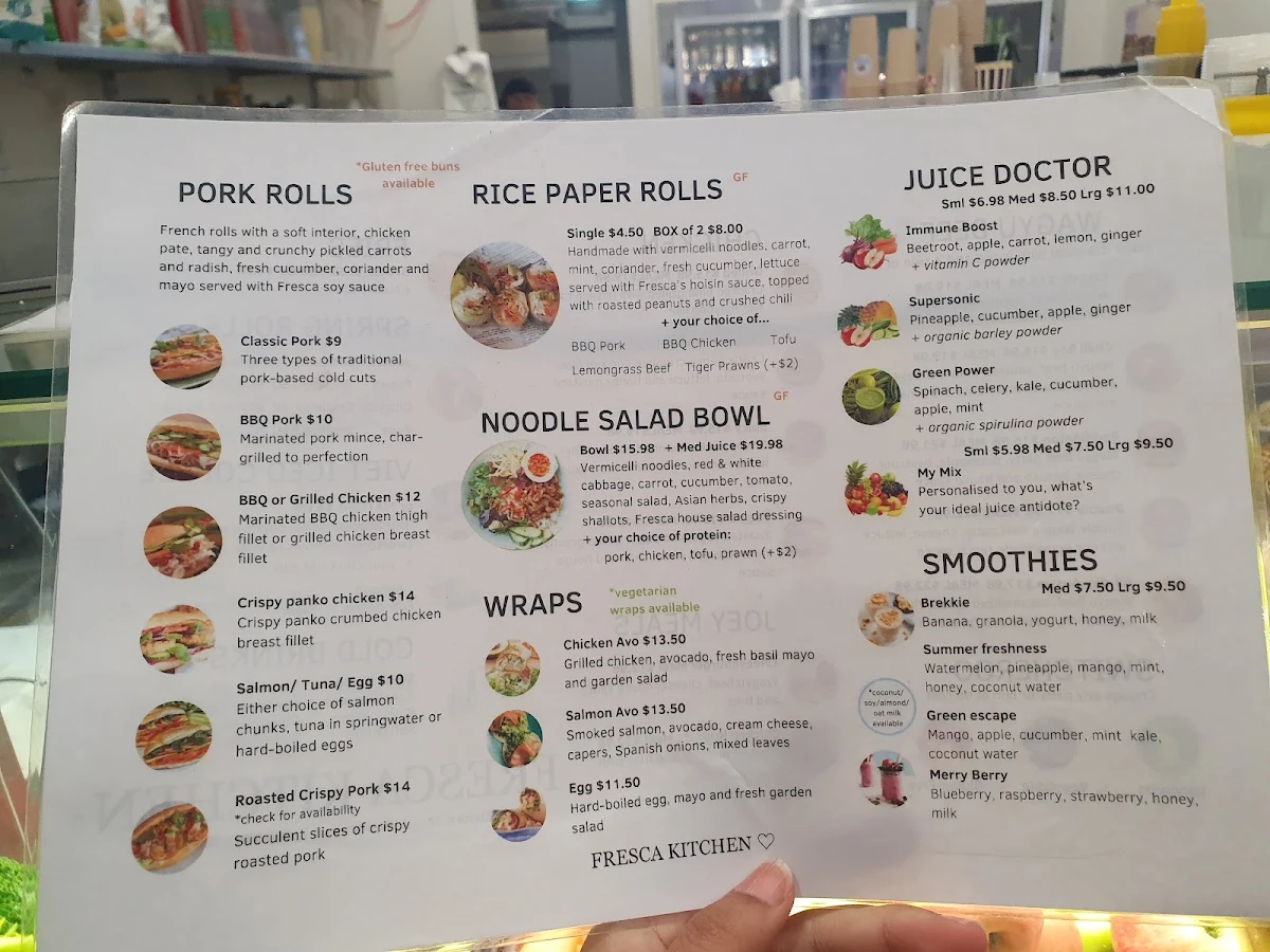 Menu, Fresca Kitchen/Burgerroo