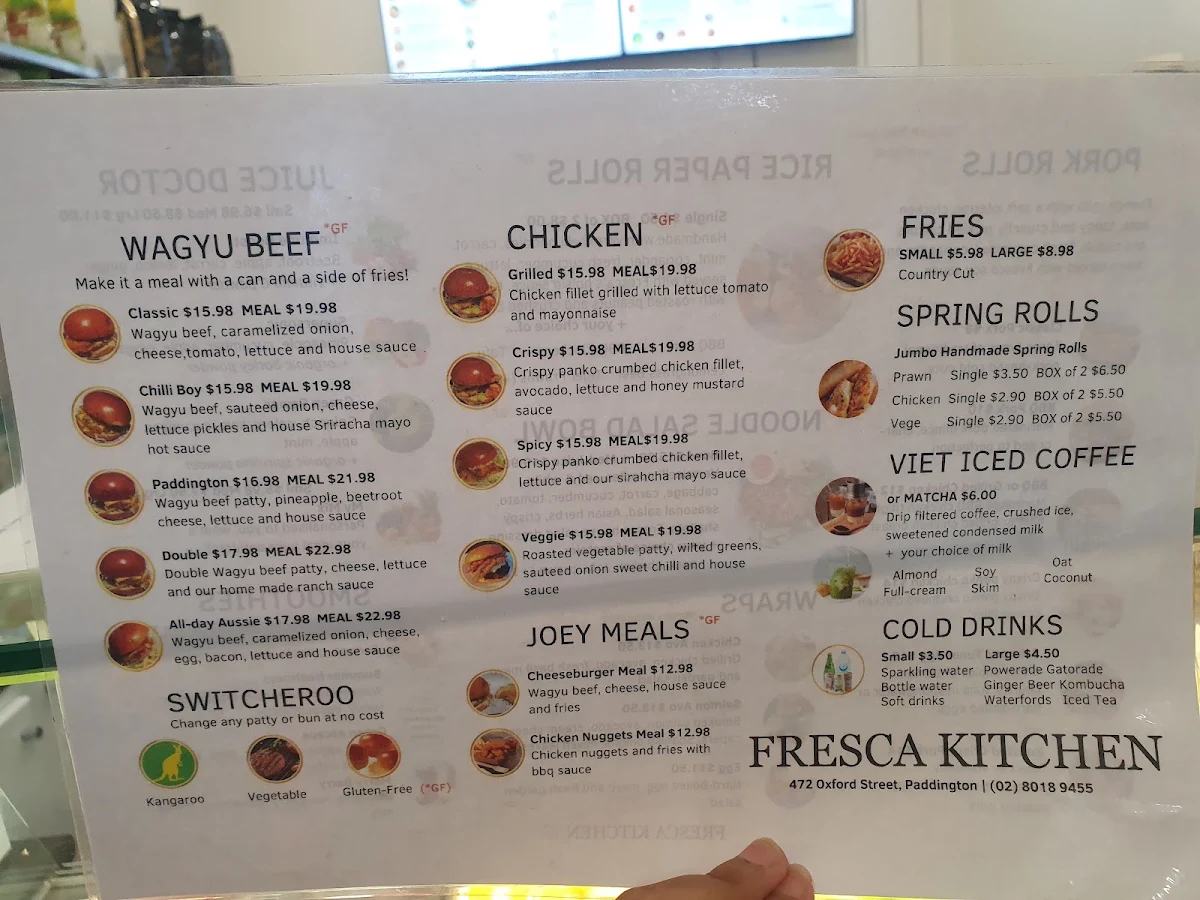 Menu, Fresca Kitchen/Burgerroo