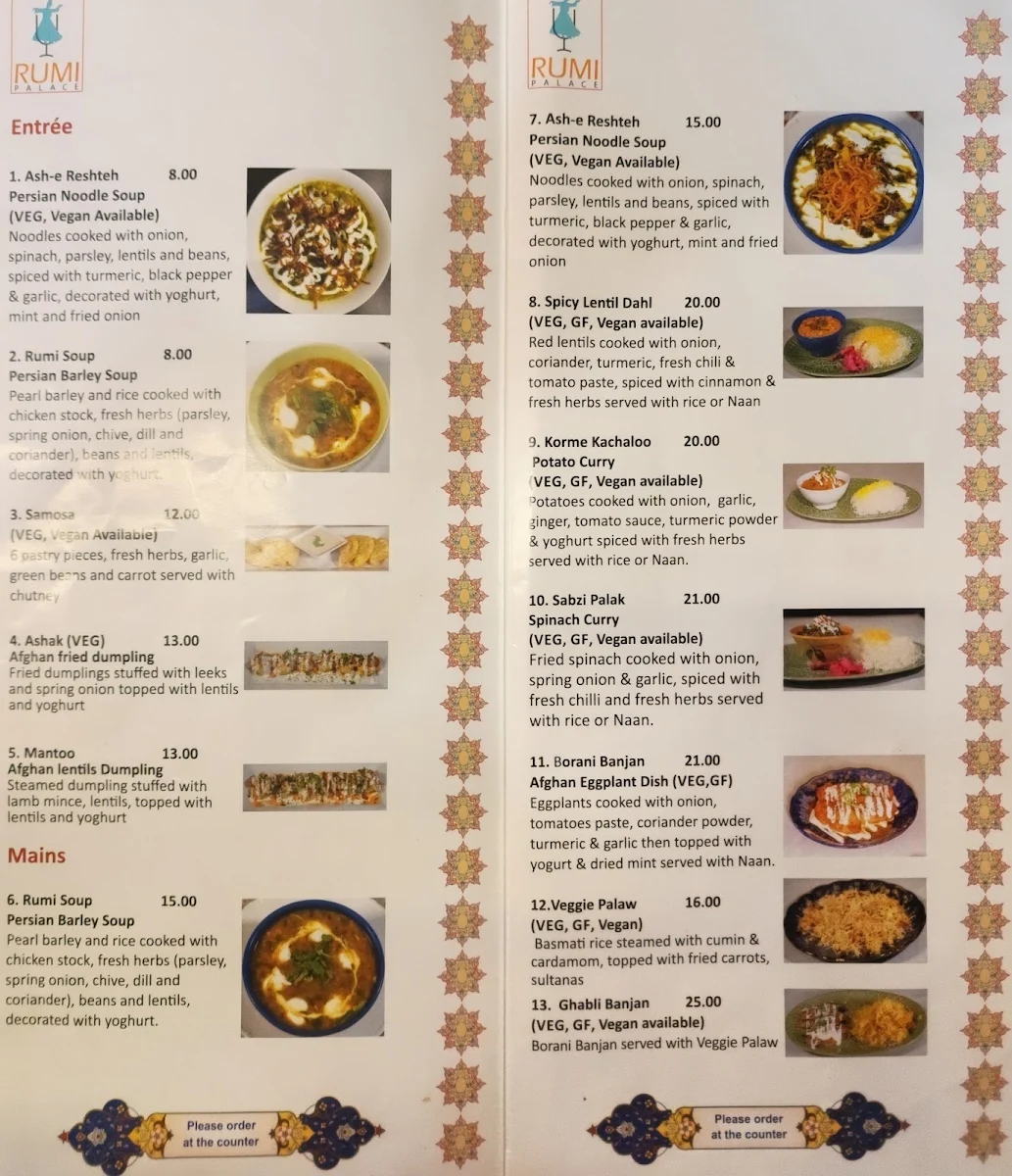 Menu, Rumi Palace