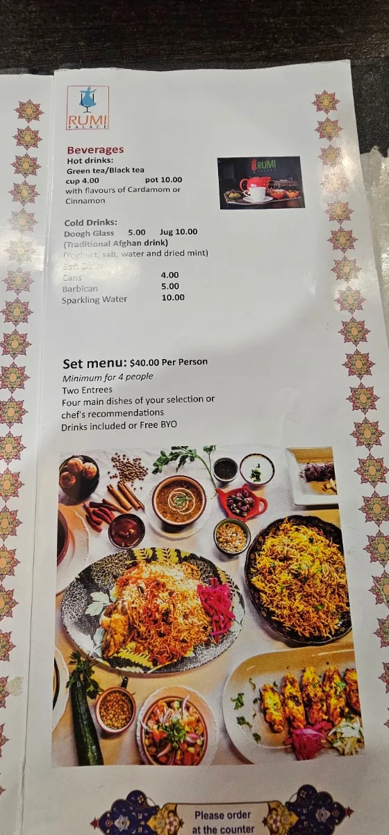 Menu, Rumi Palace