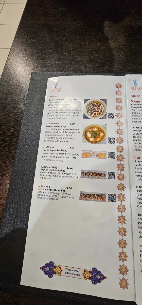Menu, Rumi Palace