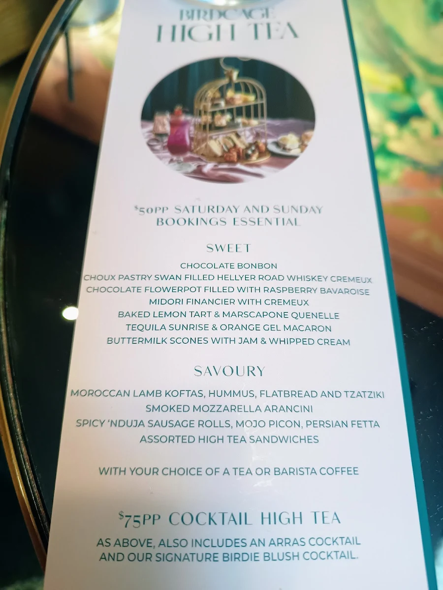 Menu, The Birdcage Bar