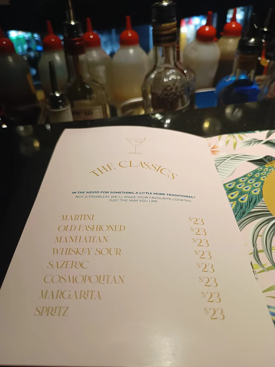 Menu, The Birdcage Bar