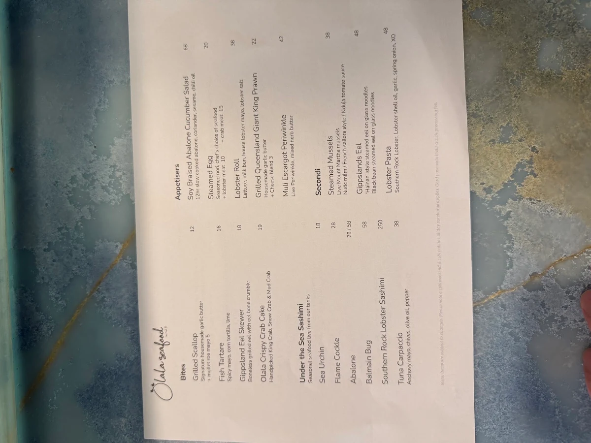 Menu, Olala Seafood by Muli