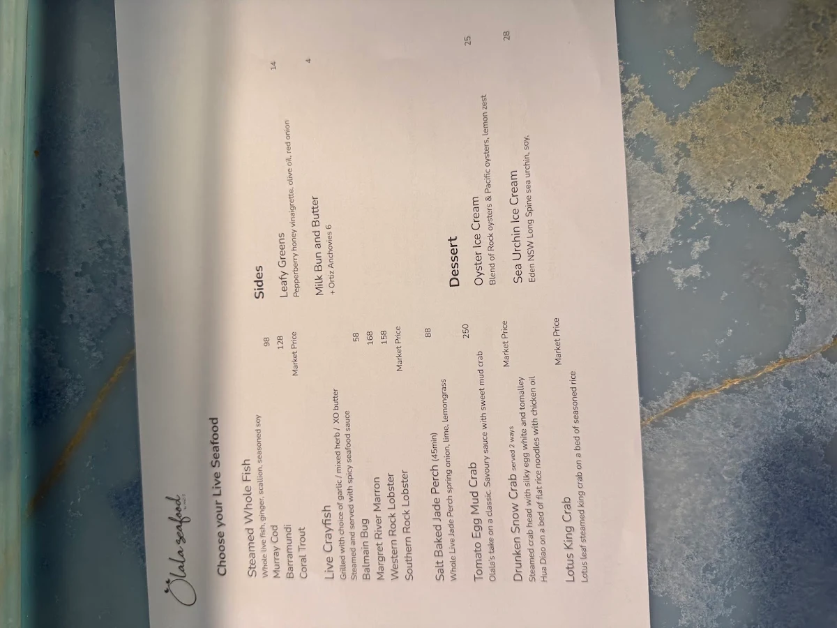 Menu, Olala Seafood by Muli