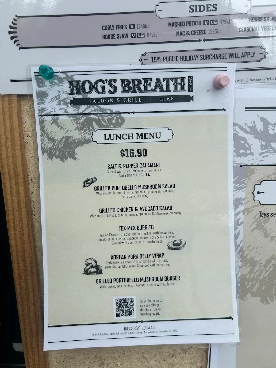 Menu, Hog's Breath Cafe Hobart