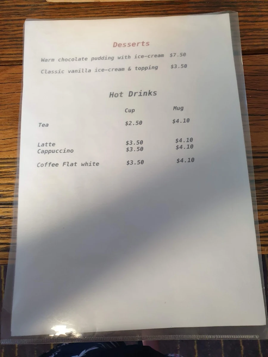 Menu, Campbell Town Hotel Motel
