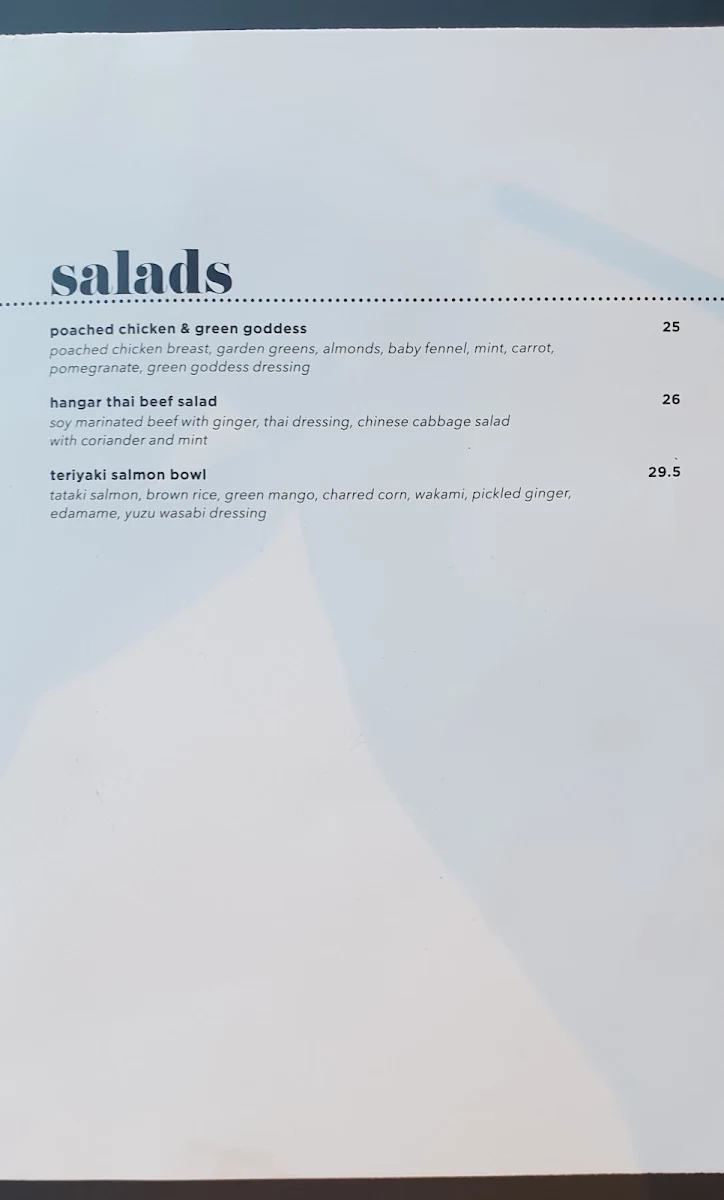 Menu, Hangar Bar & Grill