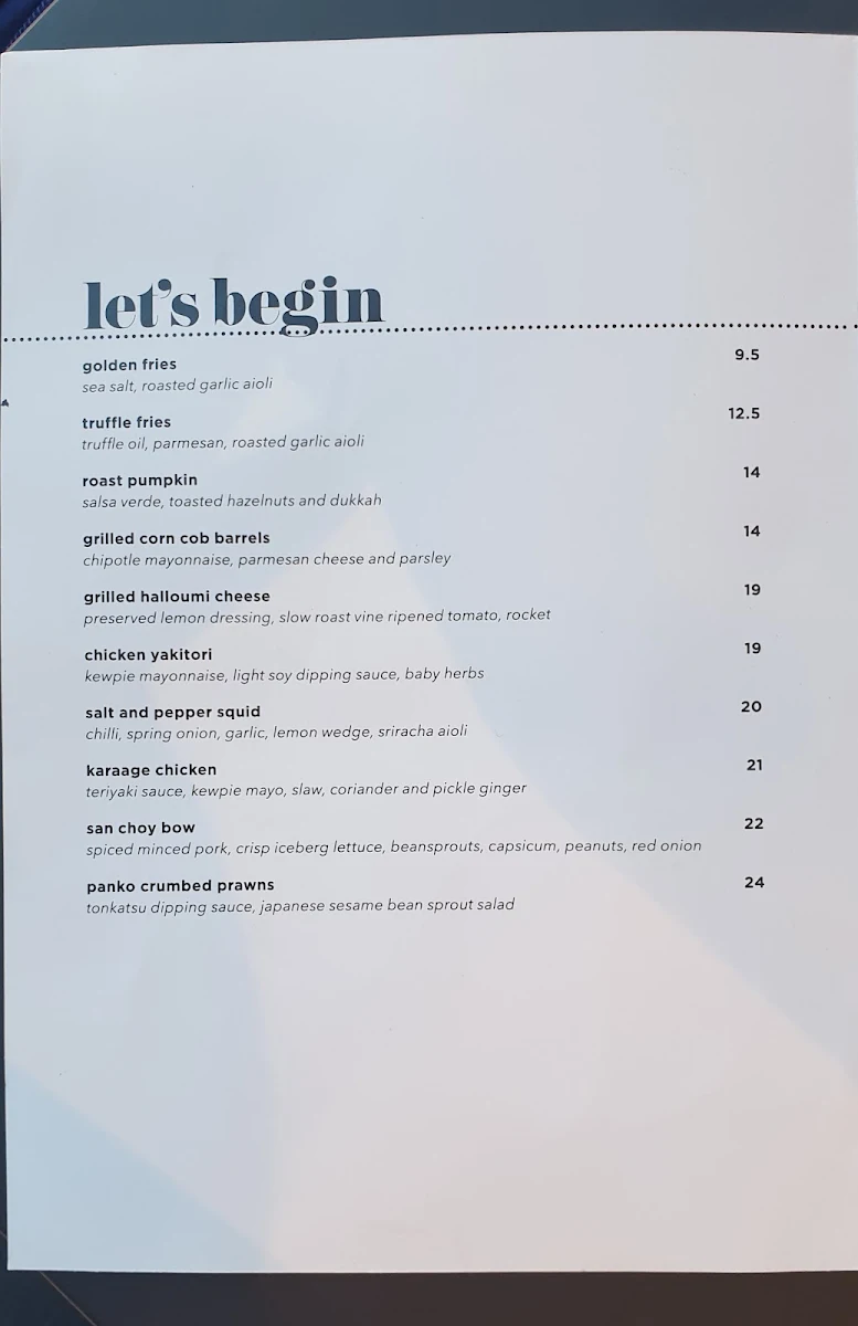 Menu, Hangar Bar & Grill