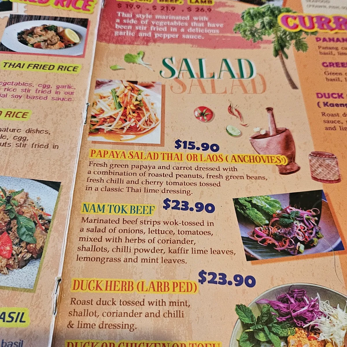 Menu, Elephant Thai Cafè And Restaurant