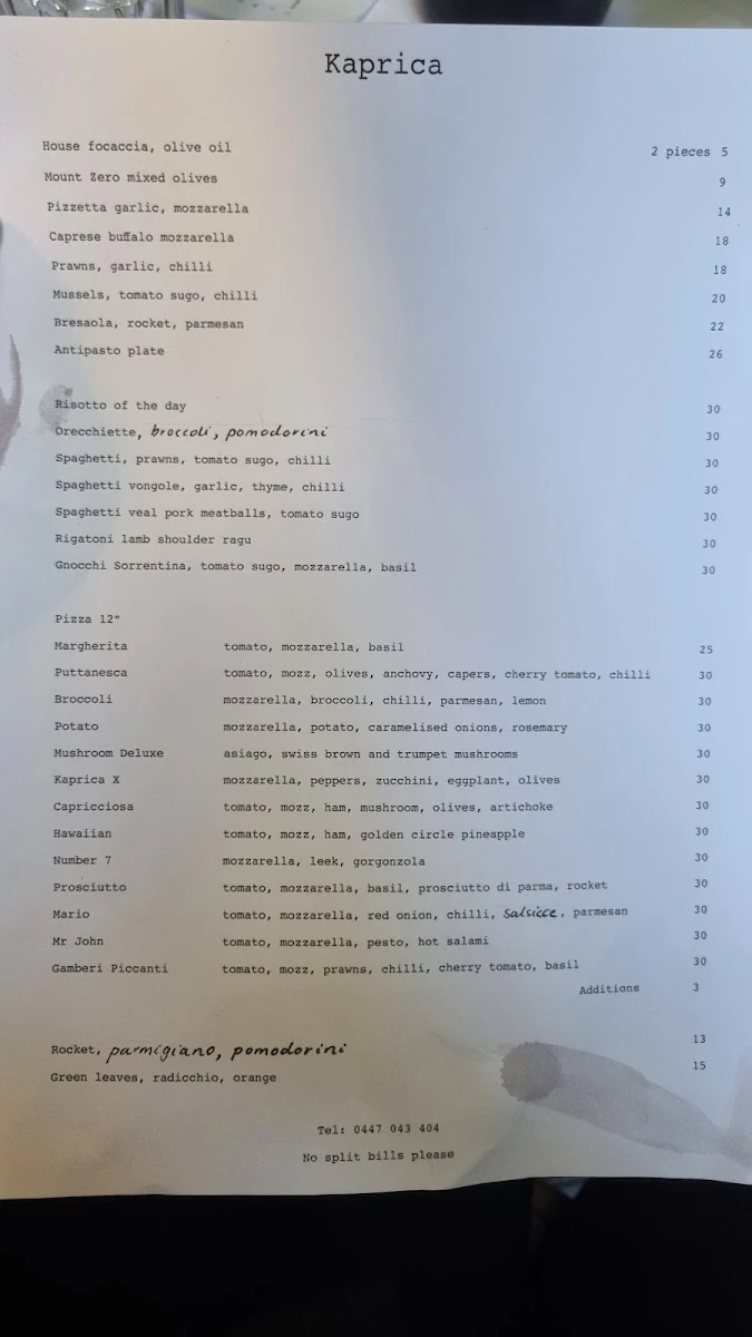 Menu, Kaprica