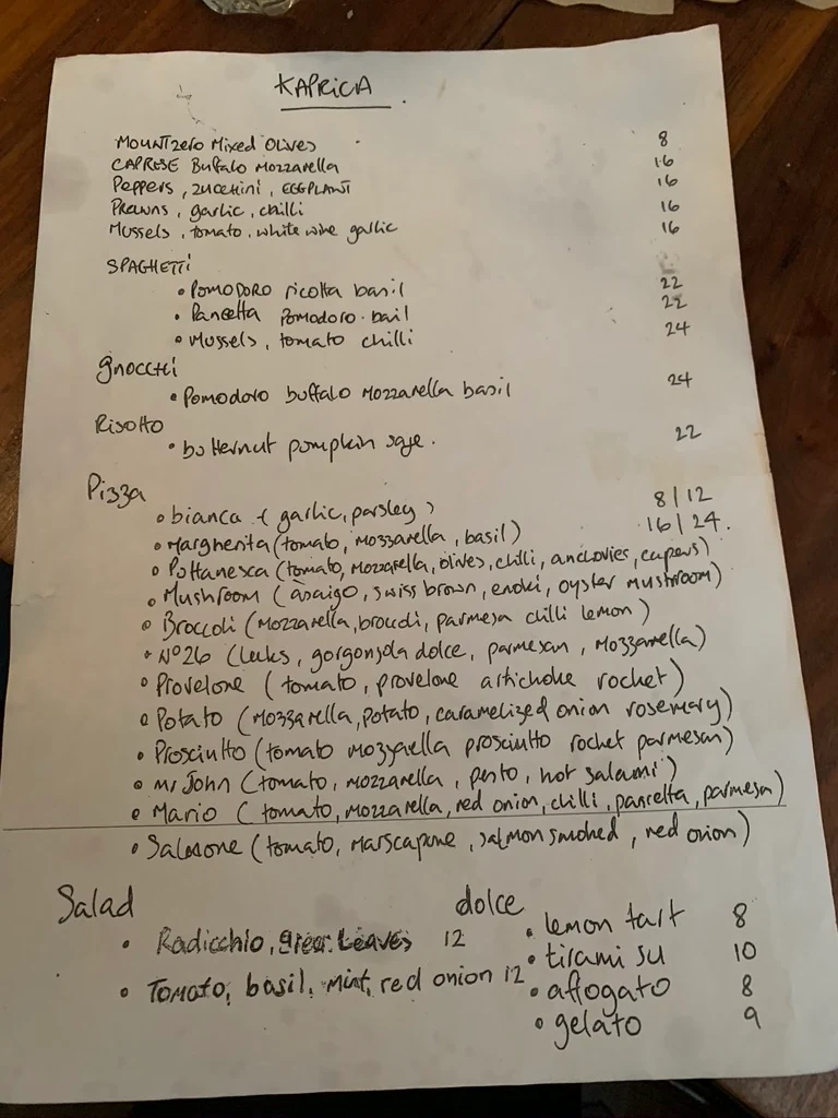 Menu, Kaprica