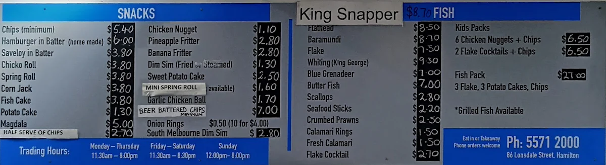 Menu, Chris's Kebabs & Grill
