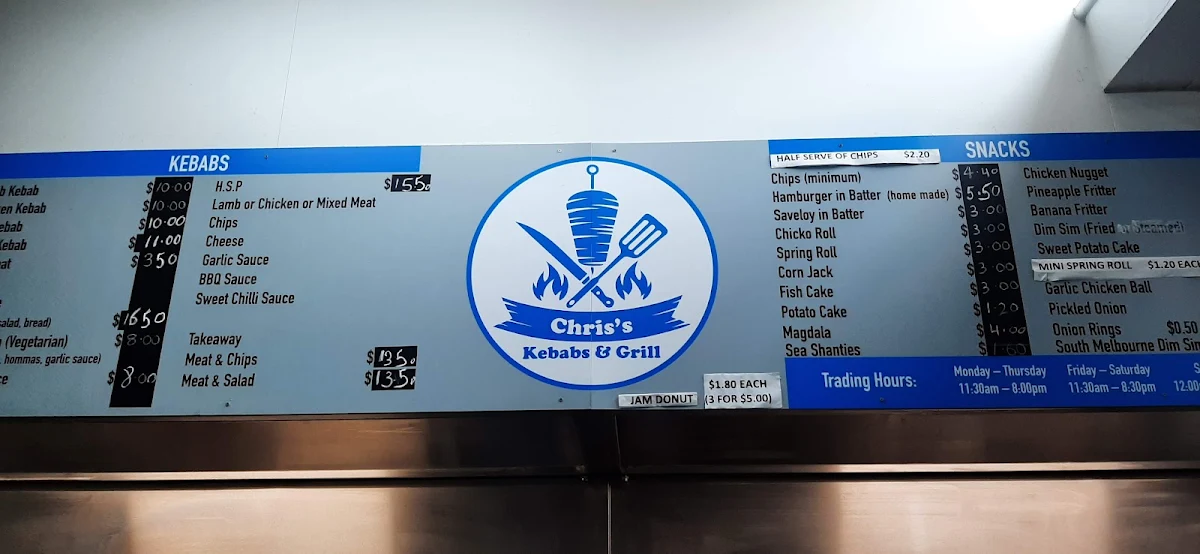 Menu, Chris's Kebabs & Grill