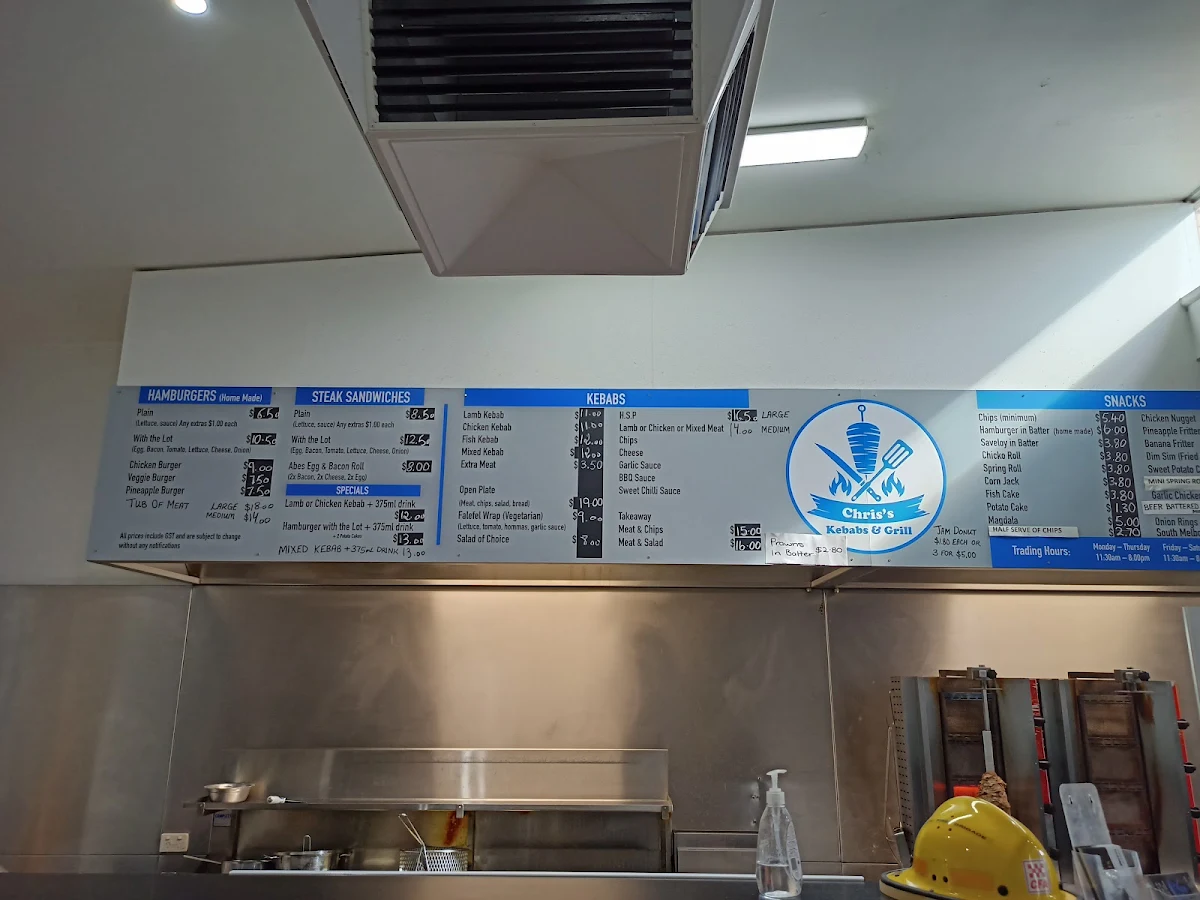 Menu, Chris's Kebabs & Grill