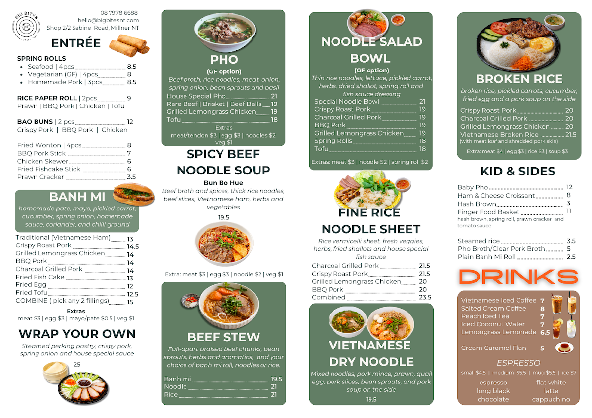 Menu, Big bites NT