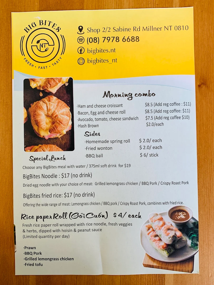 Menu, Big bites NT