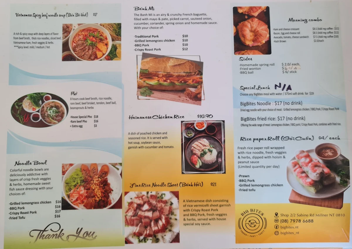 Menu, Big bites NT