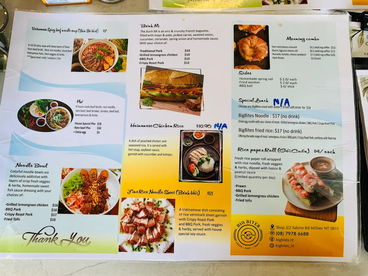 Menu, Big bites NT