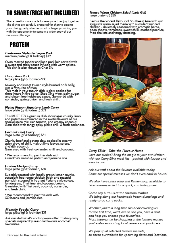 Menu, The Flying Pigeon