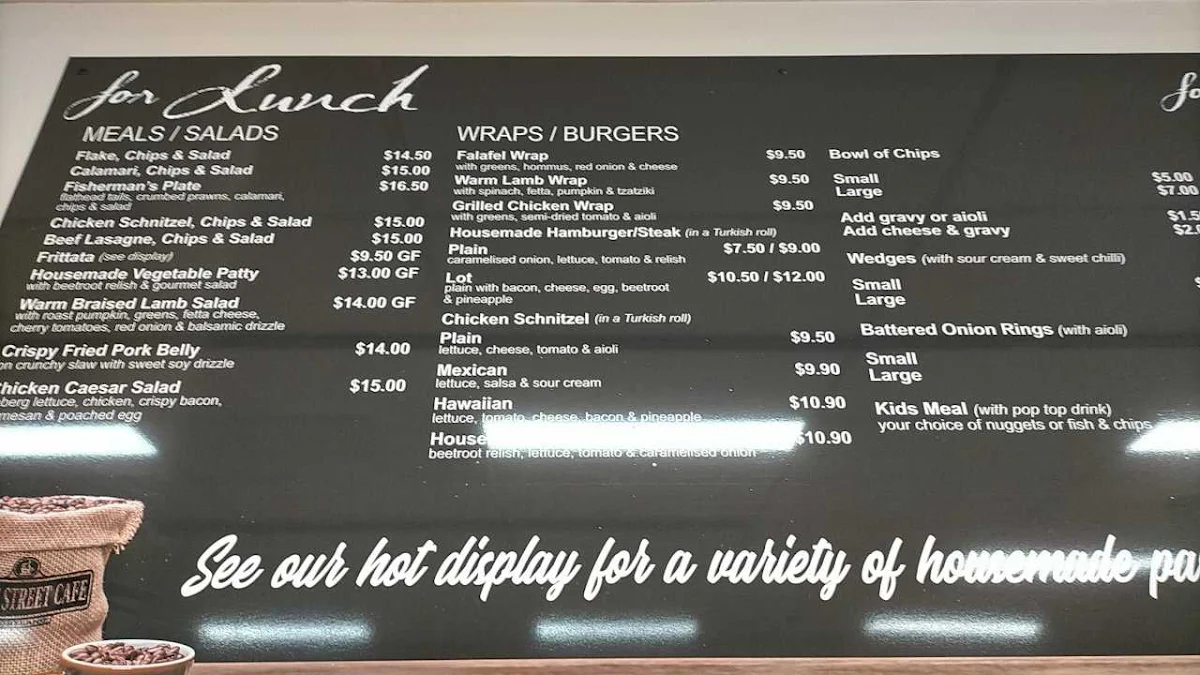 Menu, Main Street Cafe