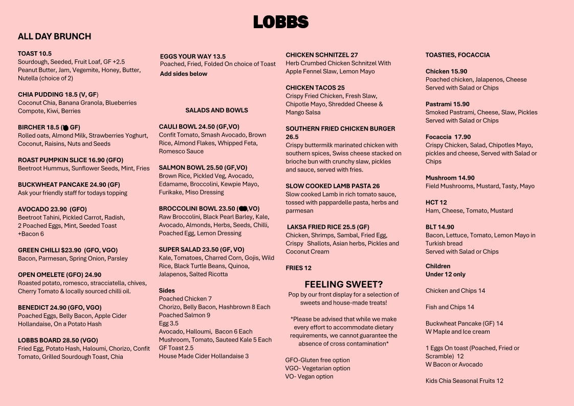 Menu, Lobbs