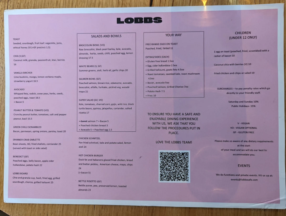 Menu, Lobbs