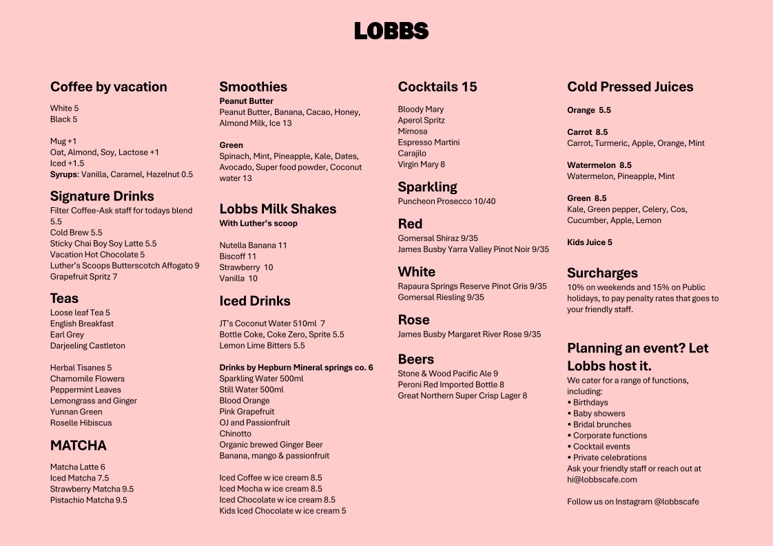 Menu, Lobbs