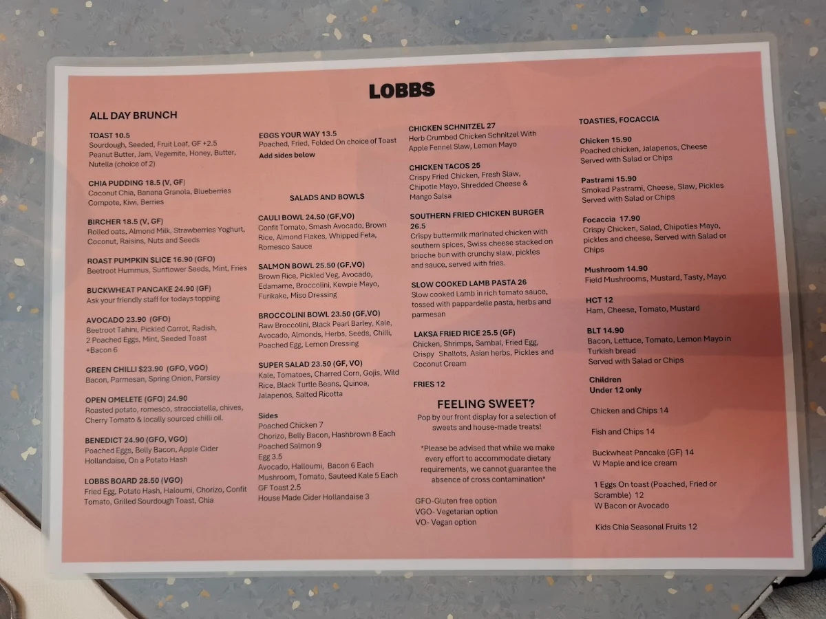 Menu, Lobbs