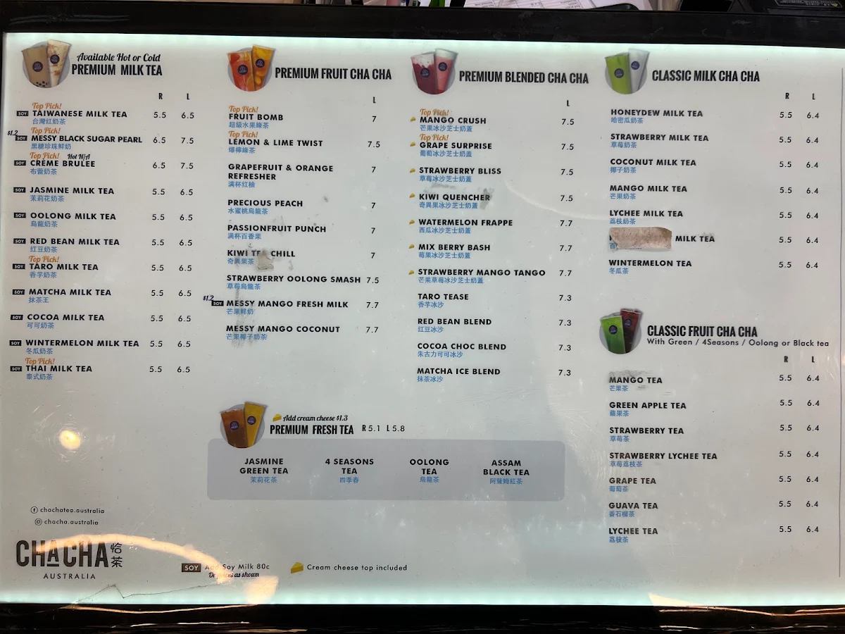 Menu, Cha Cha Tea - Moonee Ponds