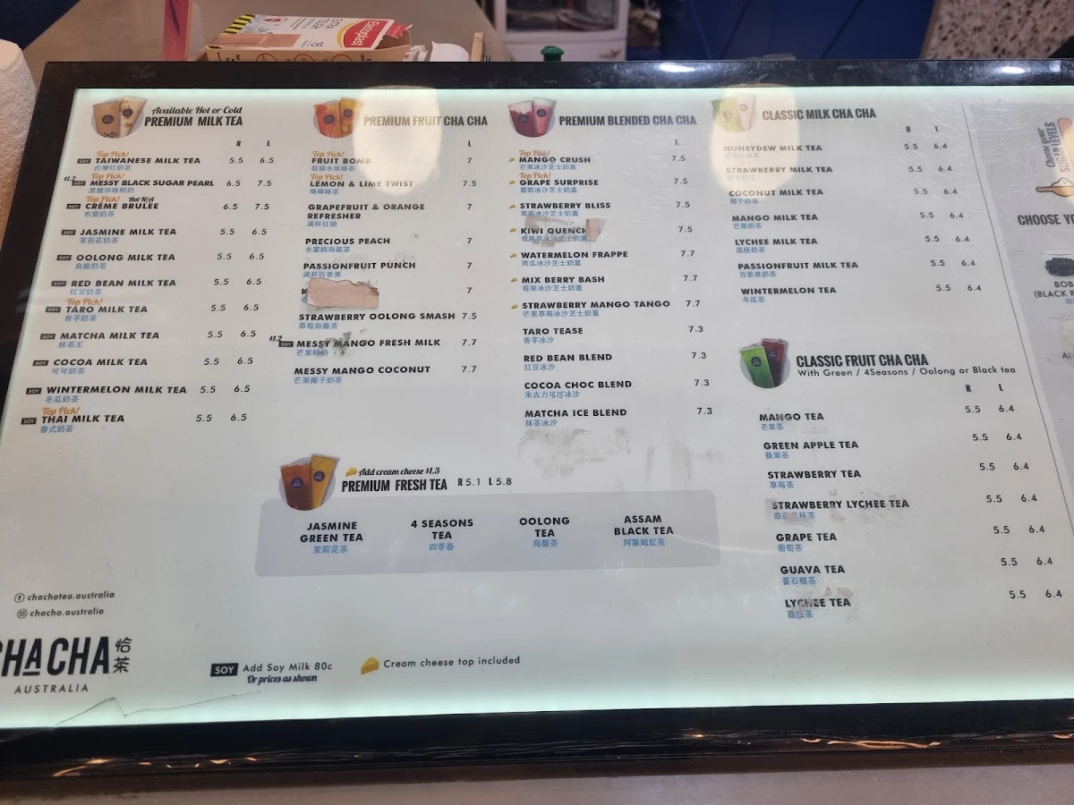 Menu, Cha Cha Tea - Moonee Ponds