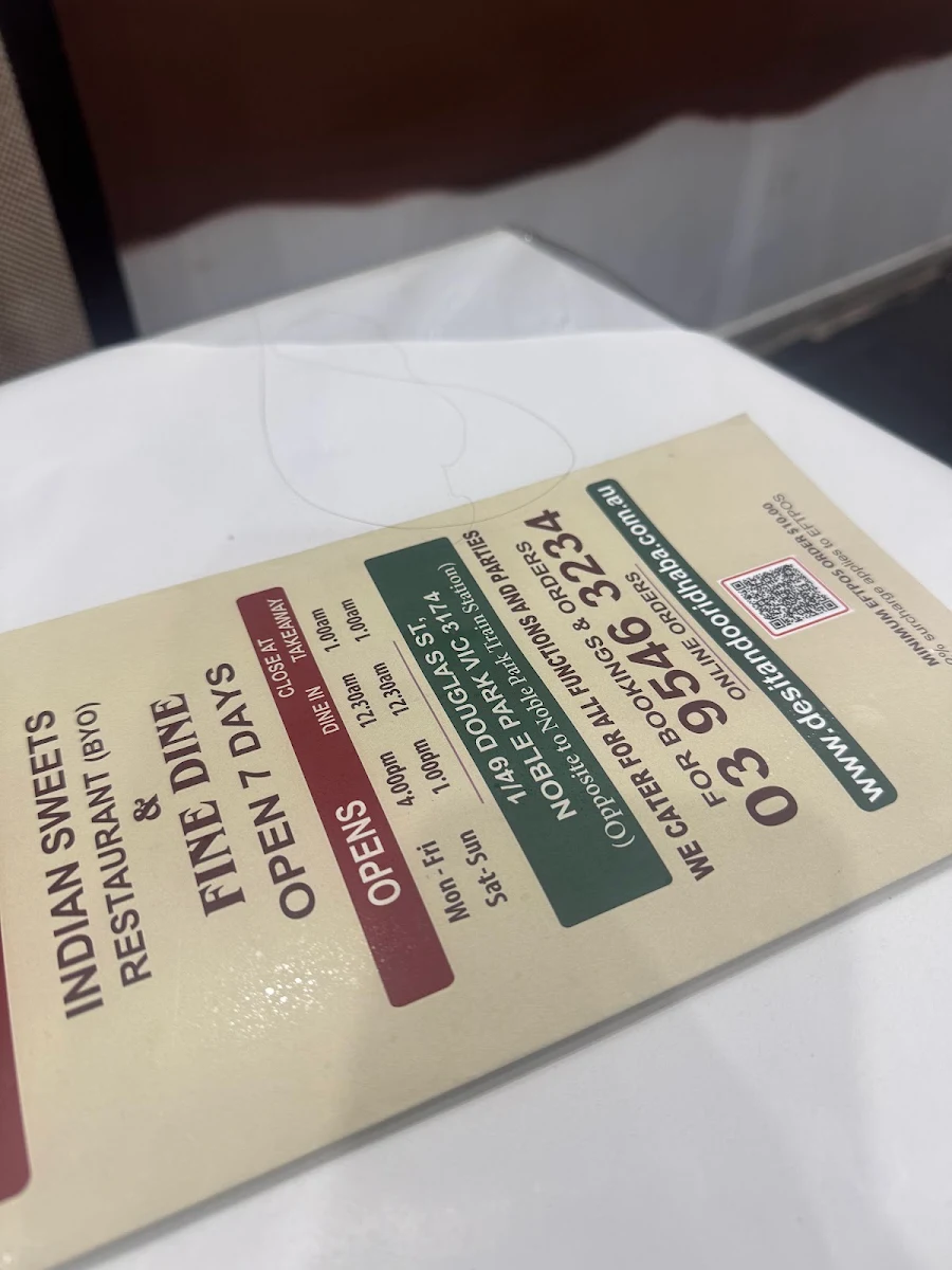 Menu, Desi Tandoori Dhaba Mitran Da (Indian Dine In & Takeaway Restaurant & Sweet Shop )