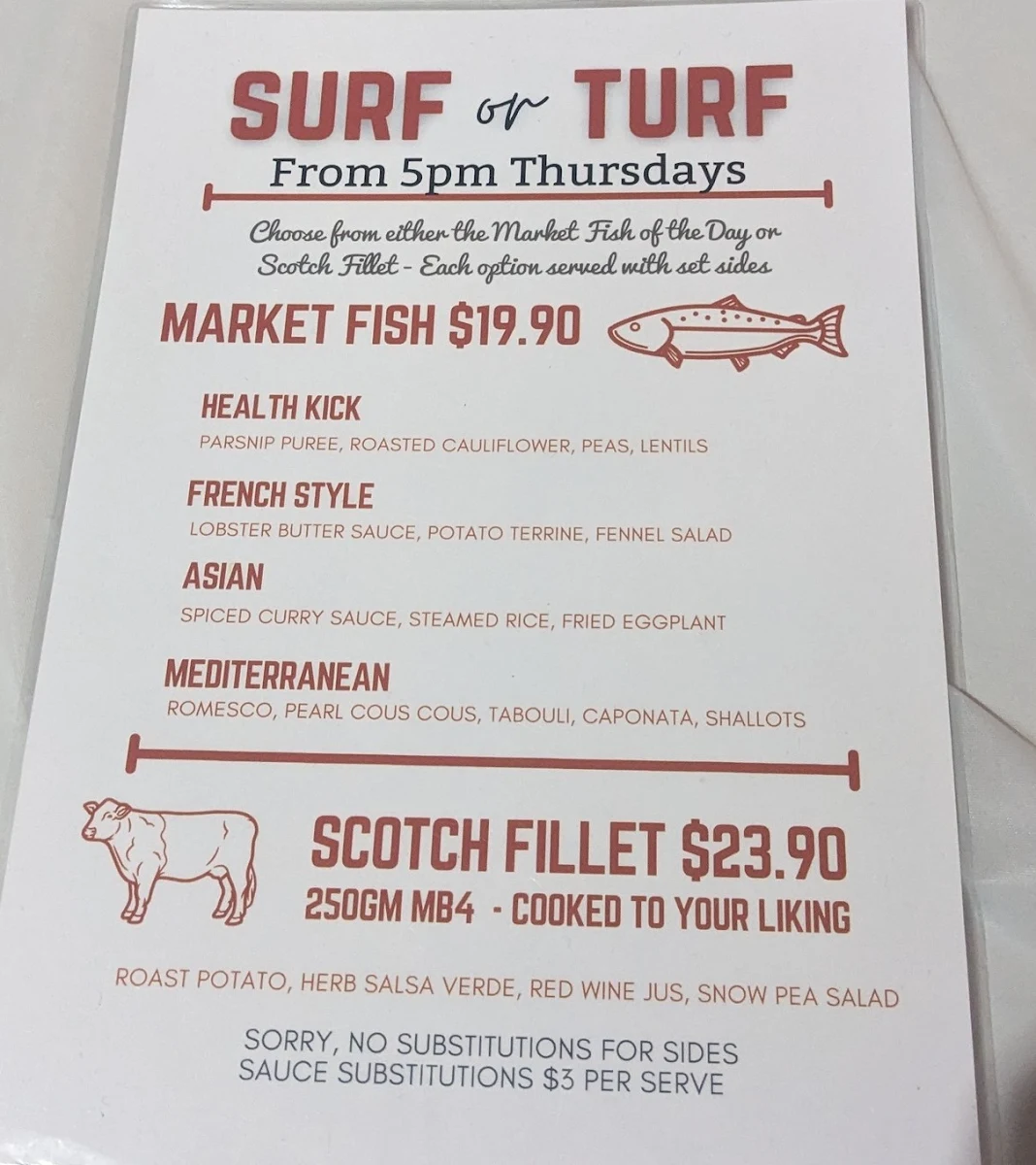 Menu, Arcadia Hotel