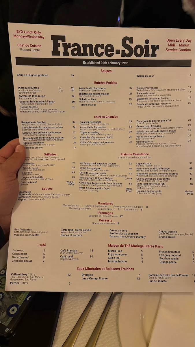 Menu, Arcadia Hotel