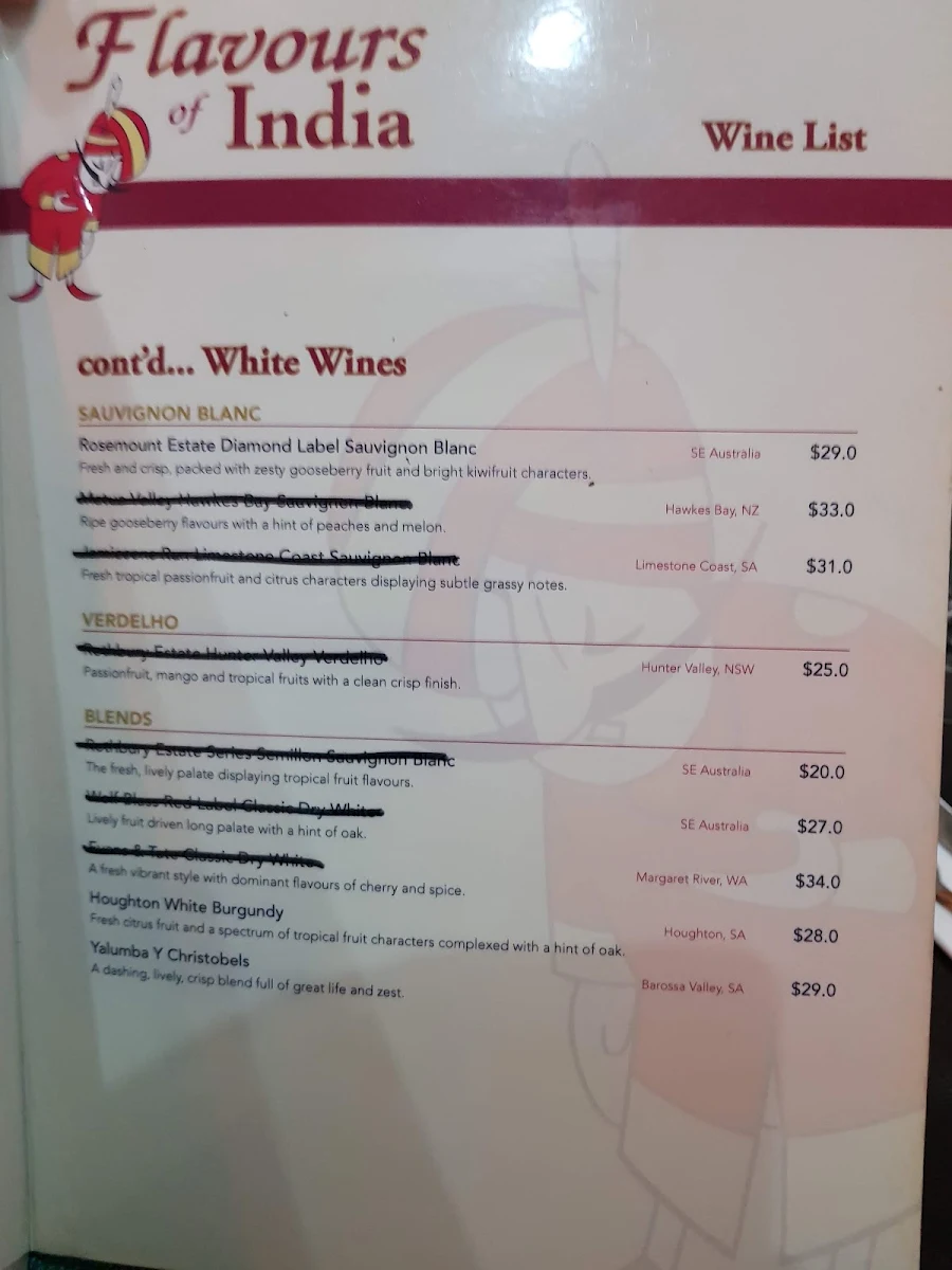 Menu, Flavours of India