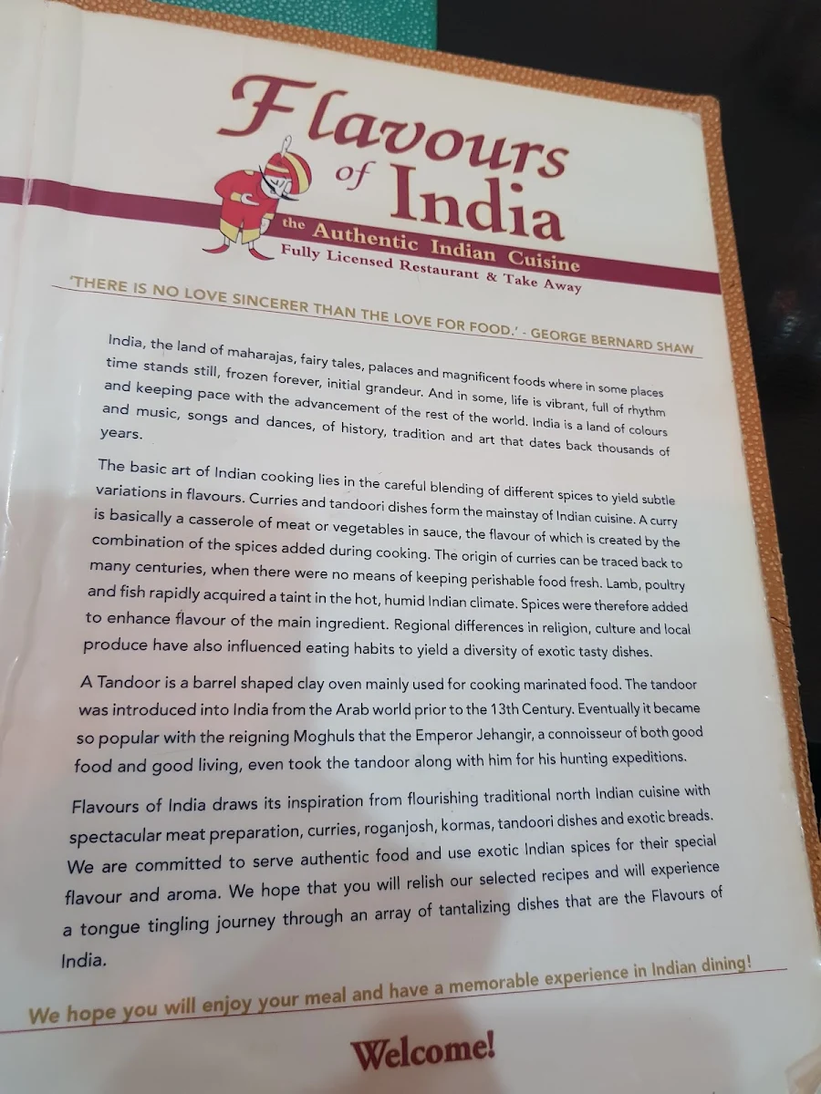 Menu, Flavours of India