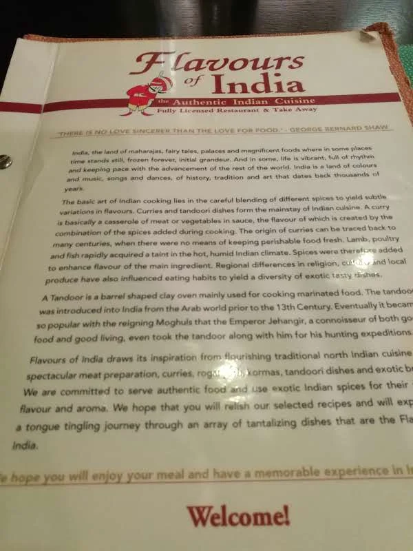 Menu, Flavours of India