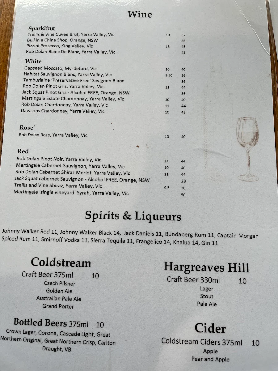 Menu, Dark Horse Cafe, Wine & Produce