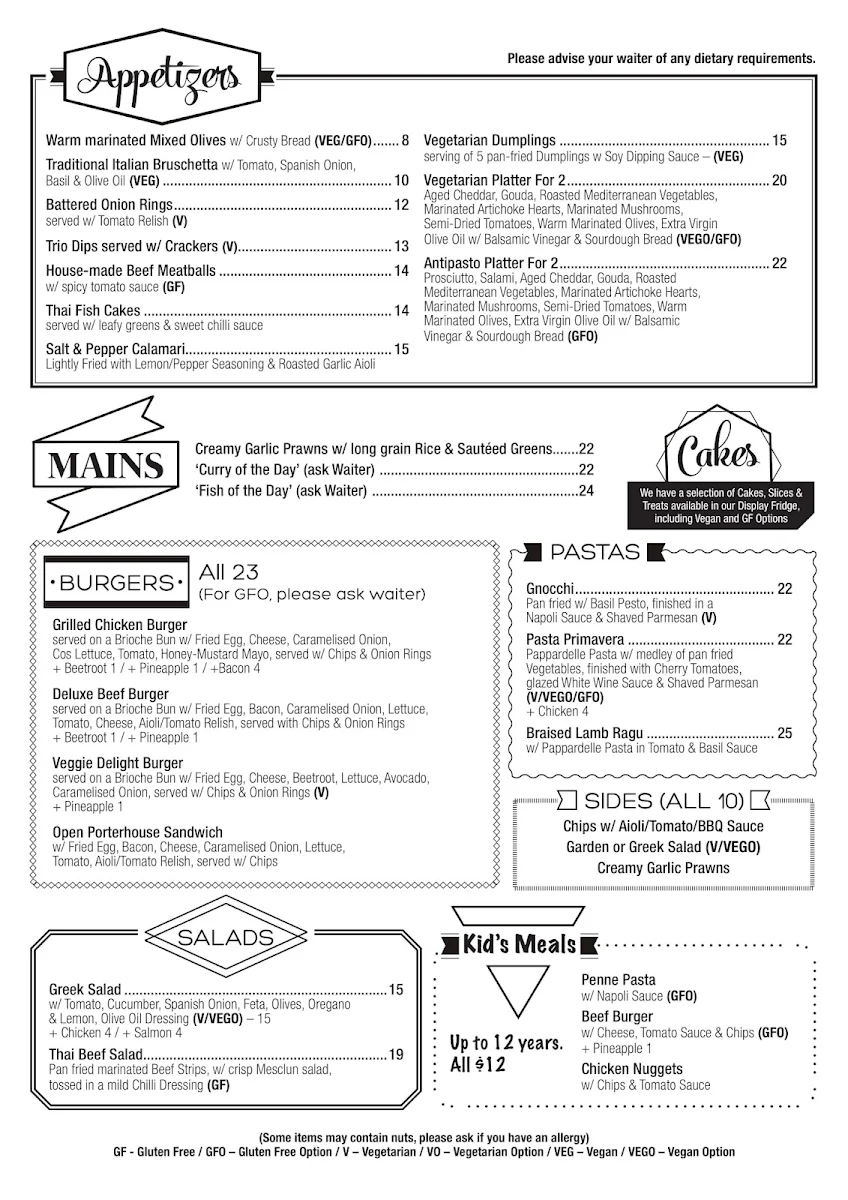 Menu, Dark Horse Cafe, Wine & Produce