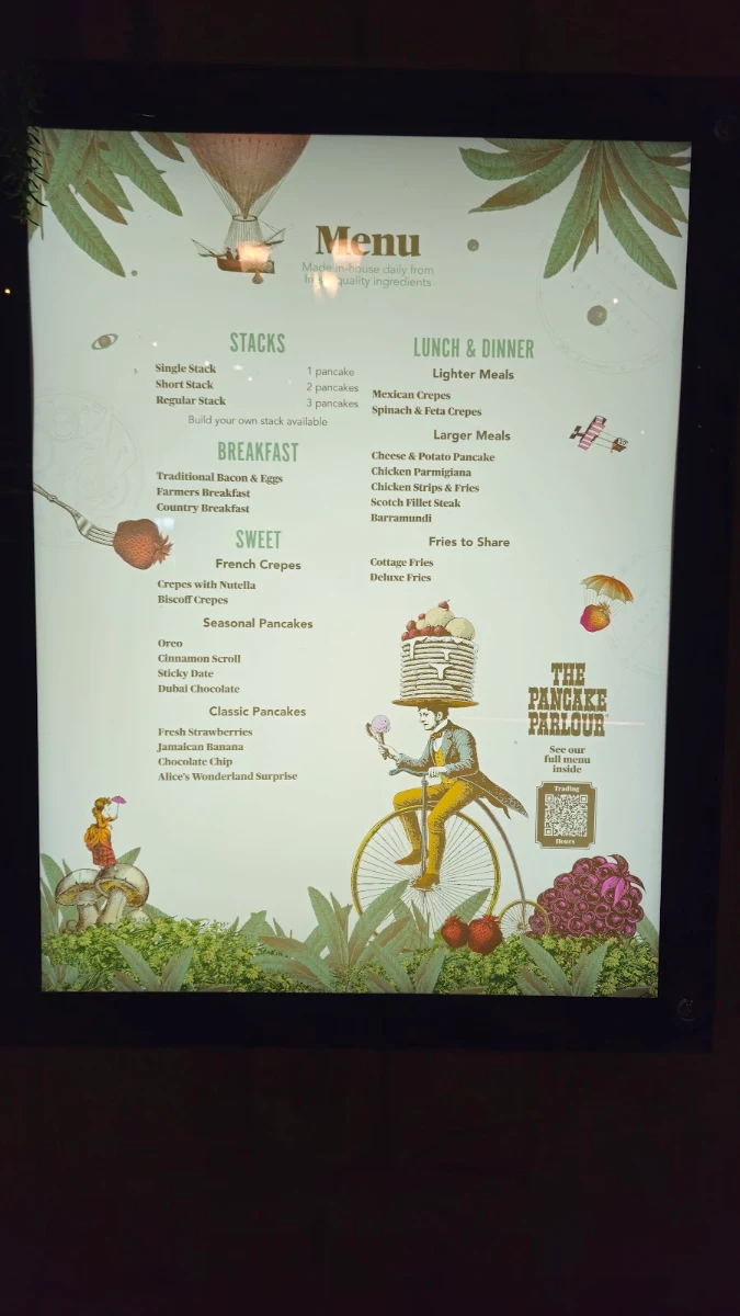 Menu, The Pancake Parlour Plenty Valley