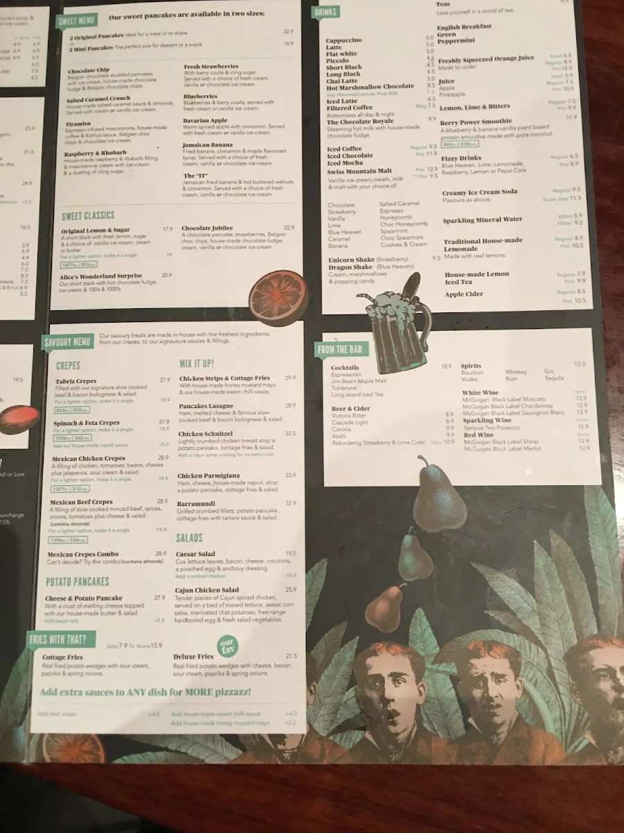Menu, The Pancake Parlour Plenty Valley