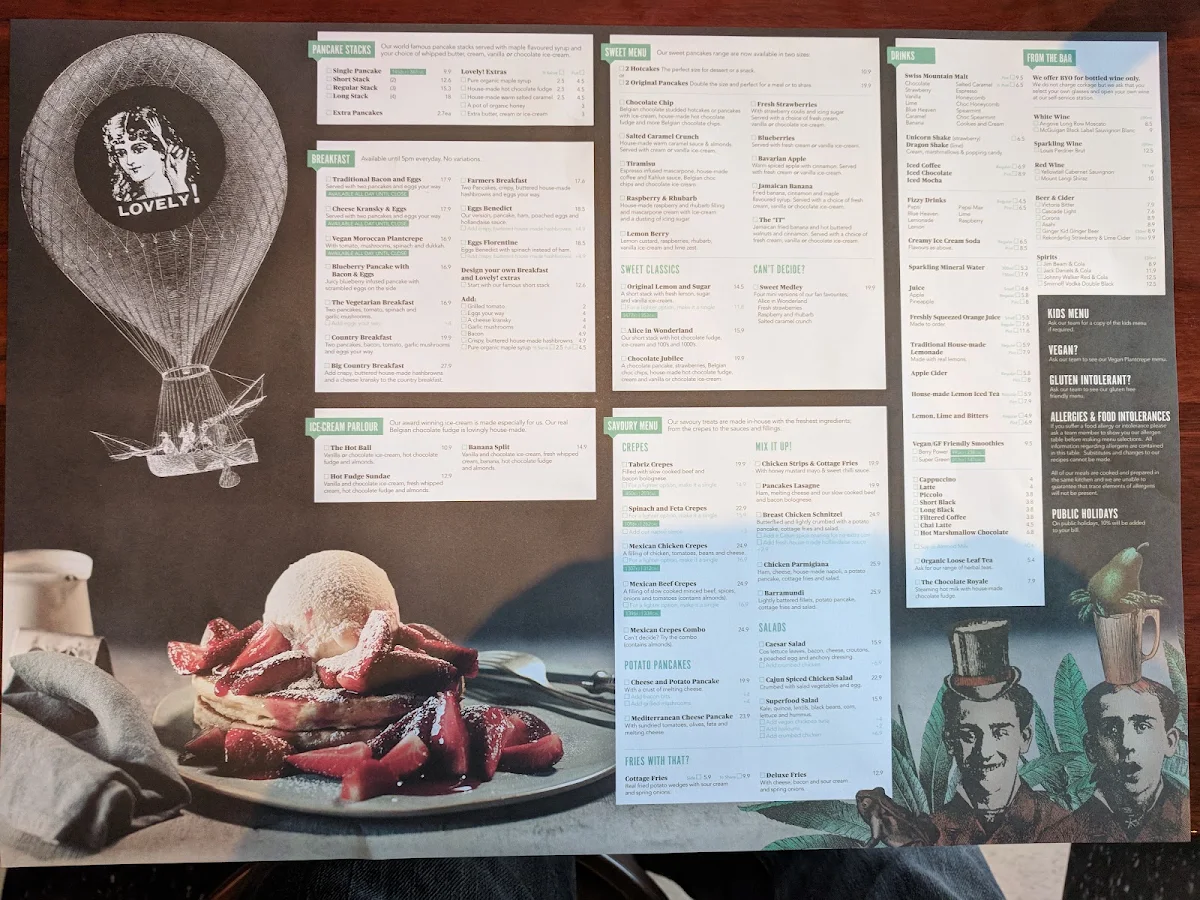 Menu, The Pancake Parlour Plenty Valley