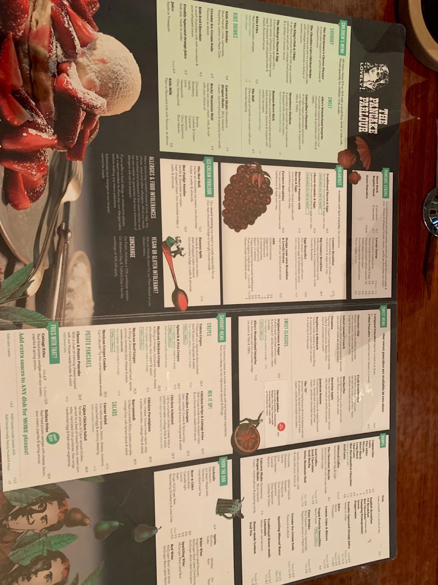 Menu, The Pancake Parlour Plenty Valley